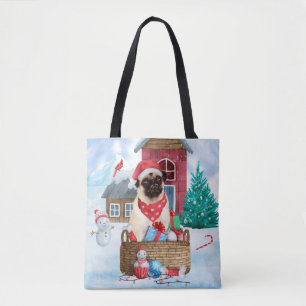 Pug Hund i snö julhus Hund House Tygkasse