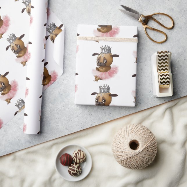 Pug Hund i Tutu Vattenfärg Presentpapper (Hantverk)