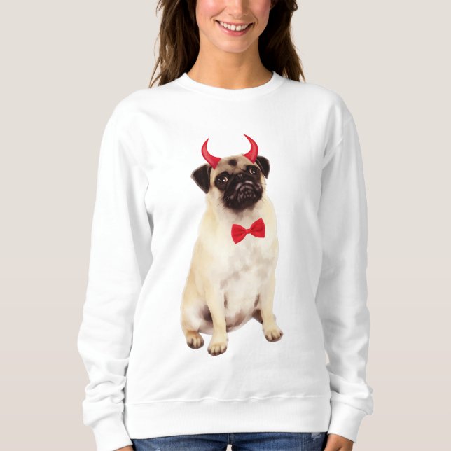 Pug Hund in Halloween T Shirt (Framsida)