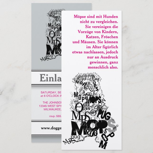 Pug Hund-inbjudningar Inbjudningar (Fram/baksida)