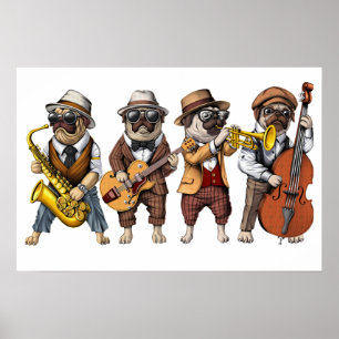Pug Hund Jazz Musician Poster