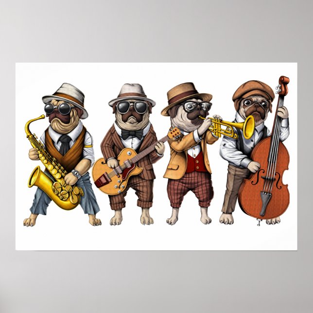 Pug Hund Jazz Musician Poster (Framsidan)