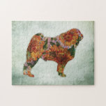 Pug Hund Jigszle Puzzle Blommigt på Grönt Pussel<br><div class="desc">Pug-Hund med en Shabby-blommigtens designprofil över en texturerad målad grönt-bakgrund. En underbar gåva till en husdjursägare.</div>