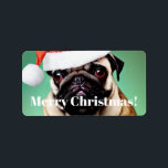 Pug Hund jul Adressetikett<br><div class="desc">Cute Pug-hund med en julhatt.</div>