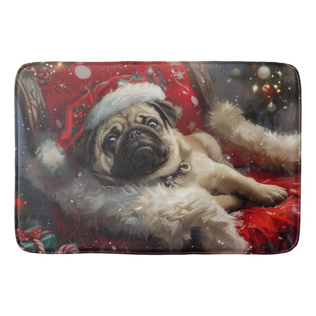Pug Hund Jul Festlig Badrumsmatta (Framsidan)