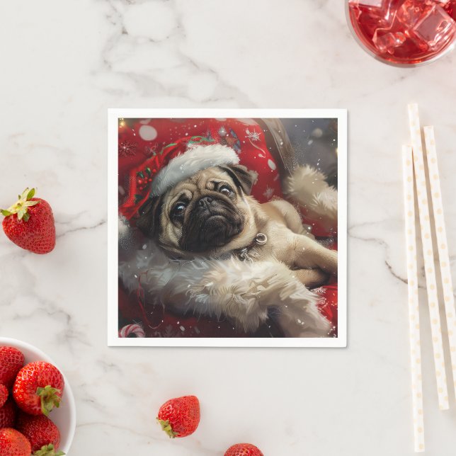 Pug Hund Jul Festlig Pappersservett (Insitu)