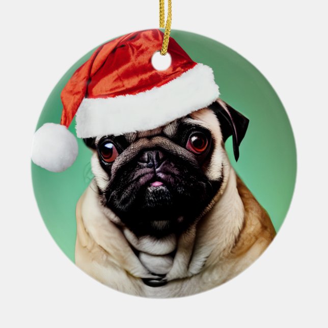 Pug Hund jul Julgransprydnad Keramik (Framsidan)