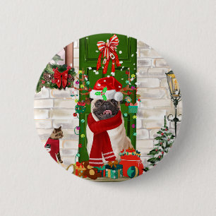 Pug Hund jul Knapp