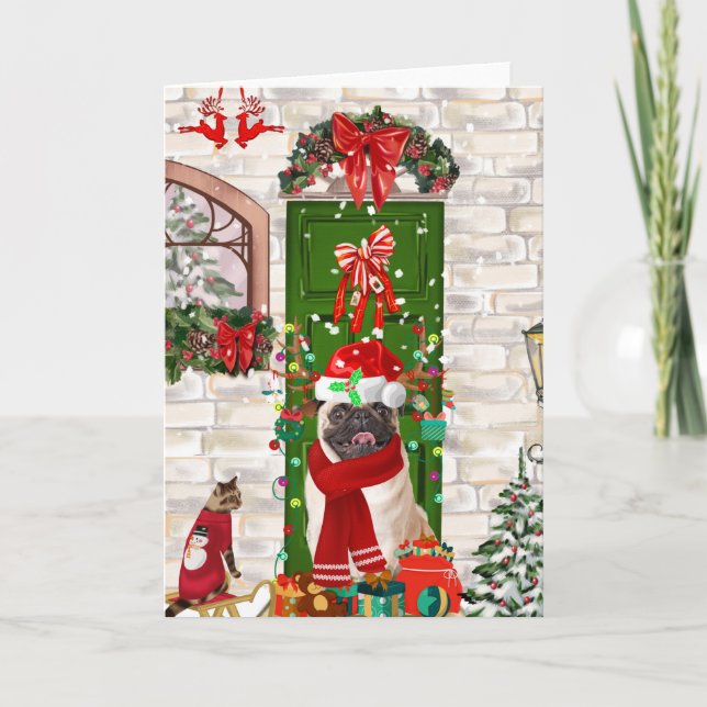 Pug Hund jul Kort (Framsida)