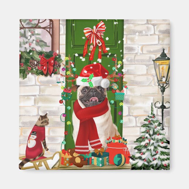 Pug Hund jul Magnet (Framsidan)
