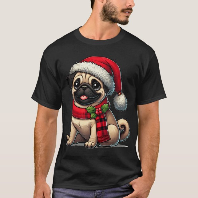 Pug Hund Jul T Shirt (Framsida)
