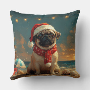 Pug Hund Jul Vintage Strand Kudde
