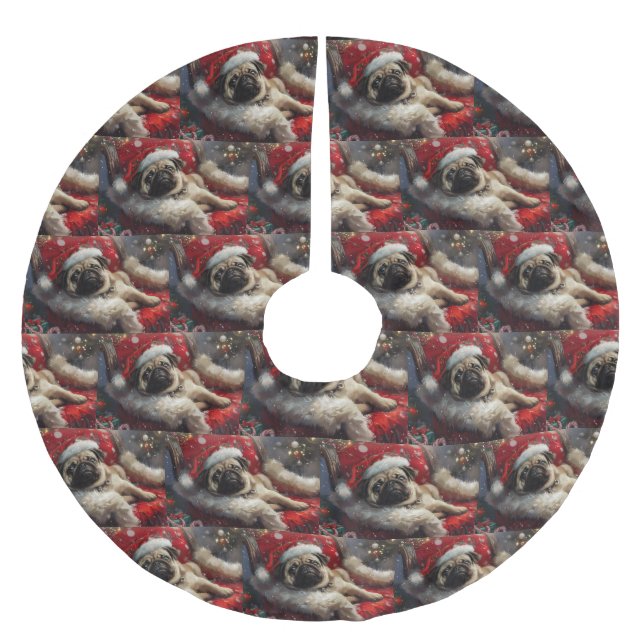 Pug Hund julafton Julgransmatta Borstad Polyester (Framsidan)