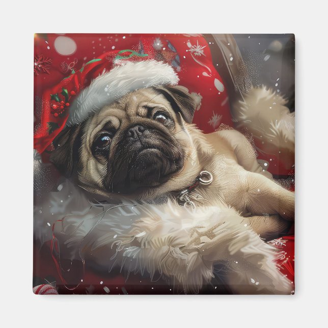 Pug Hund julafton Magnet (Framsidan)