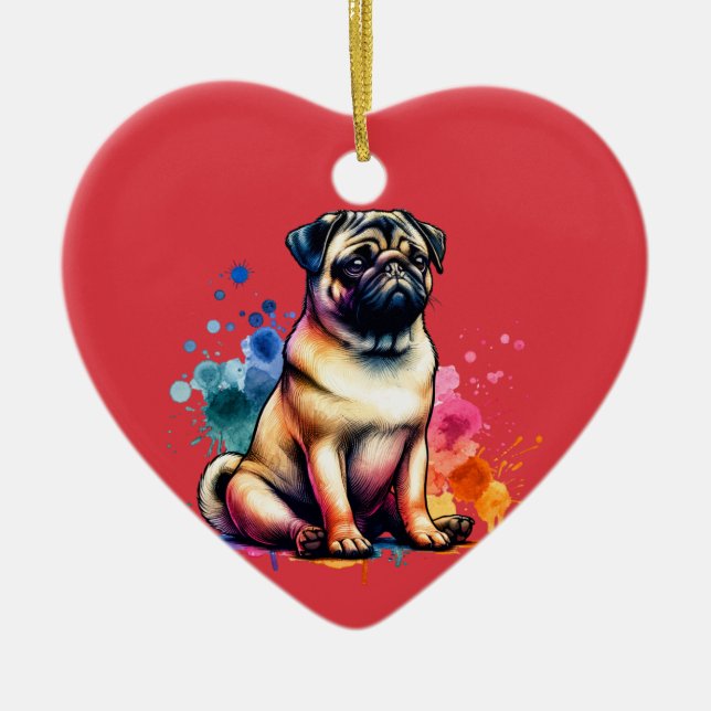Pug Hund Julgransprydnad Keramik (Framsidan)