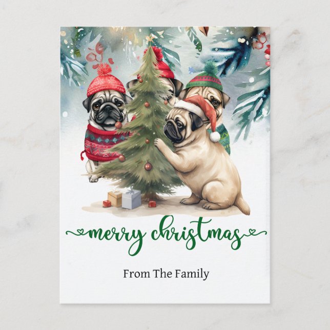 Pug Hund jultema vykort (Framsida)