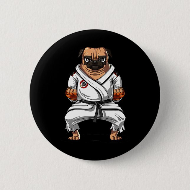 Pug Hund Karate Kampkonst Kickboxning Jiu Jitsu B Knapp (Framsida)