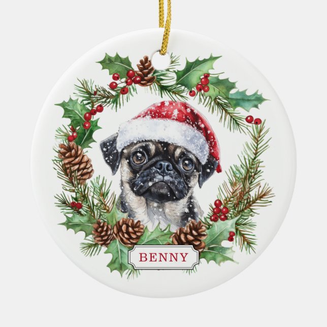 Pug Hund Keramisk Cirkulär Ornament (Framsidan)
