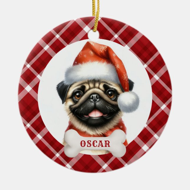 Pug Hund Keramisk Cirkulär Ornament (Framsidan)
