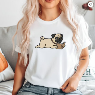 Pug Hund Läsning T-shirt Rolig Pug Mamma Hund Läsn