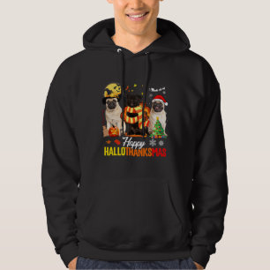 Pug Hund Lycklig Hallothanksmas Cute Pug Hund Than Hoodie