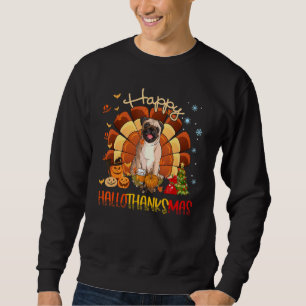 Pug Hund Lycklig Hallothanksmas Halloween Thanksgi Lång Ärmad Tröja