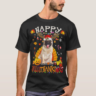 Pug Hund Lycklig Hallothanksmas Halloween Thanksgi T Shirt