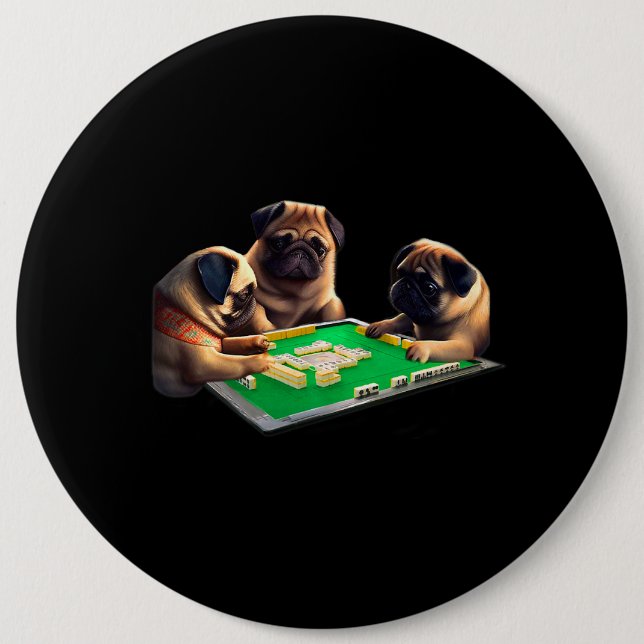 Pug Hund Mahjong Funny med Brev Manar Funny Clot Knapp (Framsida)