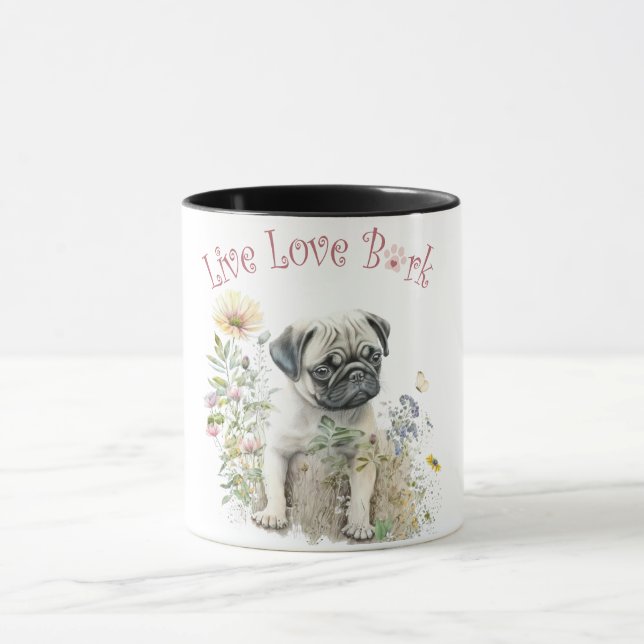Pug Hund Mamma Blommig Mugg (Center)