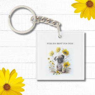 Pug Hund Mamma Cute Watercolor Blommigt Personlig
