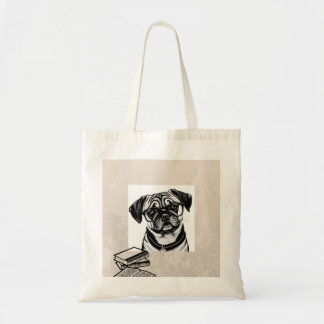 Pug Hund med glasögon och Bokar Tote Tygkasse