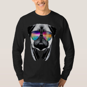 Pug hund med glasögon och hörlurar t shirt