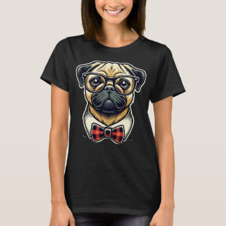 Pug Hund med glasögon Pap Art Stil T Shirt