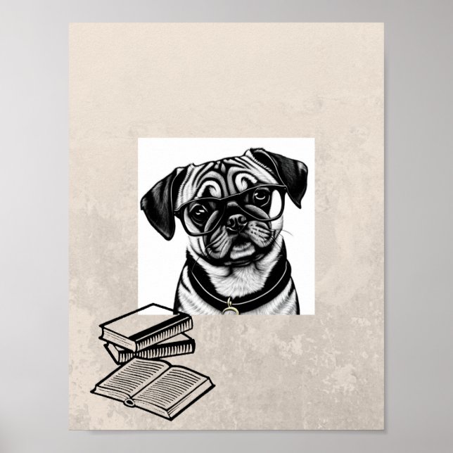 Pug Hund med glasögon Skriv ut Poster (Framsidan)