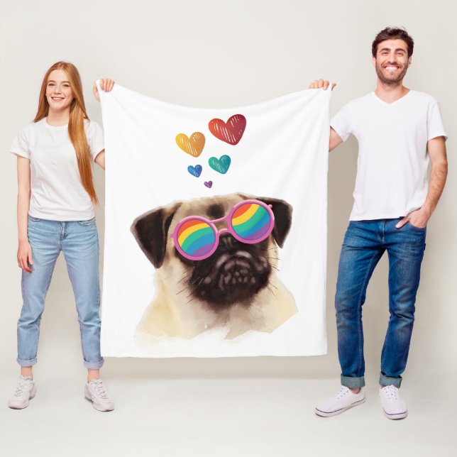 Pug Hund med hjärtans Alla hjärtans dag Fleecefilt (På plats)