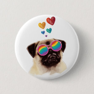 Pug Hund med hjärtans Alla hjärtans dag Knapp