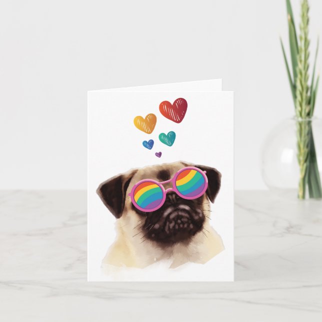 Pug Hund med hjärtans Alla hjärtans dag Kort (Framsida)