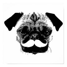 Pug Hund med Mustache Black & White
