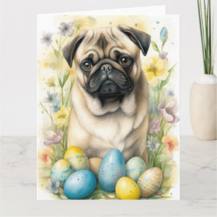 Pug Hund med Påskägg Helgdag Kort