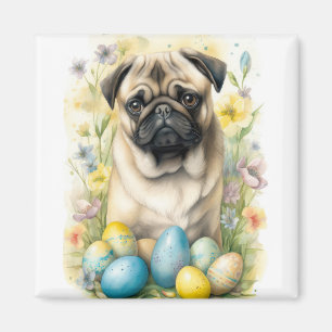 Pug Hund med påskägg Semester Magnet