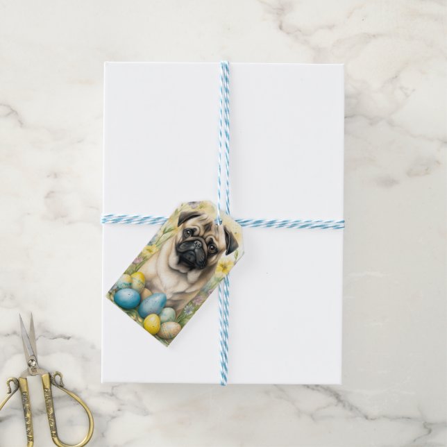 Pug Hund med påskägg Semester  Presentetikett (Med Snöre)
