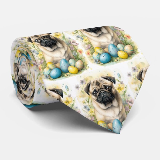 Pug Hund med Påskägg Semester Slips (Rullad)
