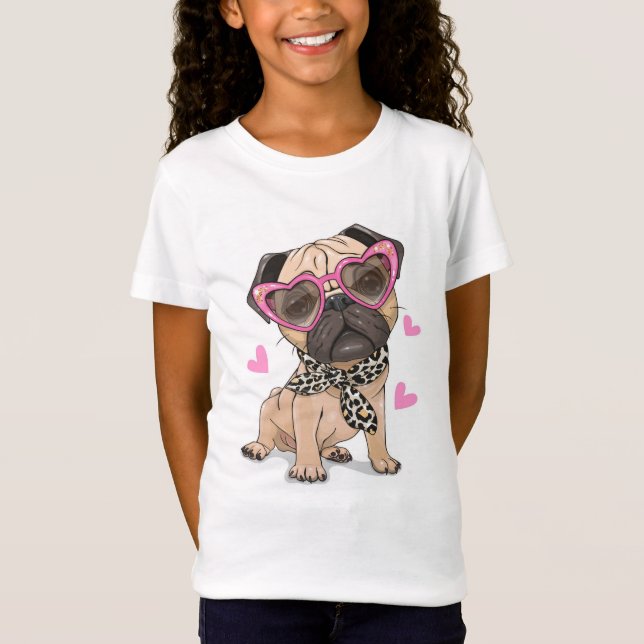Pug hund med rosa glasögon och scarf Barn T-Shirt (Framsida)