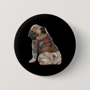 Pug Hund med traditionell japansk dragvagnstatueri Knapp