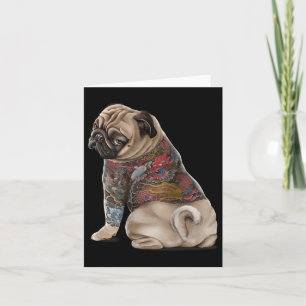 Pug Hund med traditionell japansk dragvagnstatueri Kort