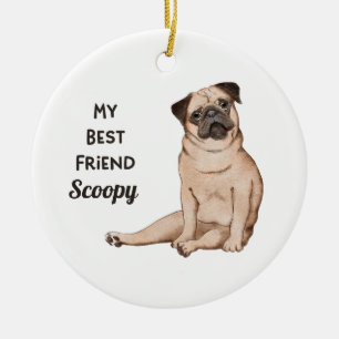 Pug Hund Mitt bästa vändelsnamn Anpassat bilmagnet Julgransprydnad Keramik