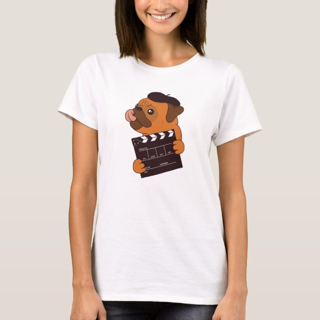 Pug Hund Movie Director T Shirt (Framsida)