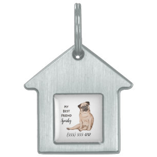 Pug Hund My Best Friend Anpassningsbar Hund House  ID-bricka Husdjur