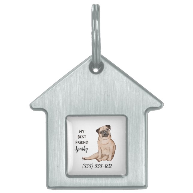 Pug Hund My Best Friend Anpassningsbar Hund House  ID-bricka Husdjur (Framsidan)