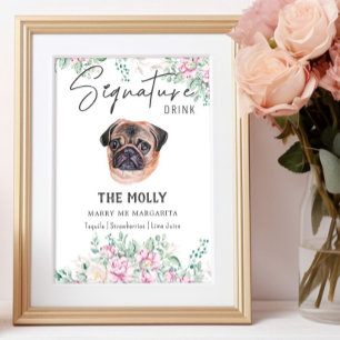 Pug Hund Namnteckning Drink-tecken Poster